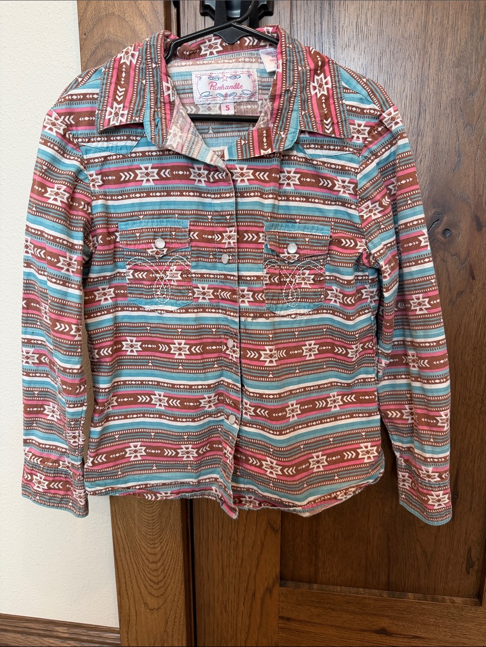 Ranchstyle Girls' Button-Front Aztec Shirt Jacket - Teal & Rust